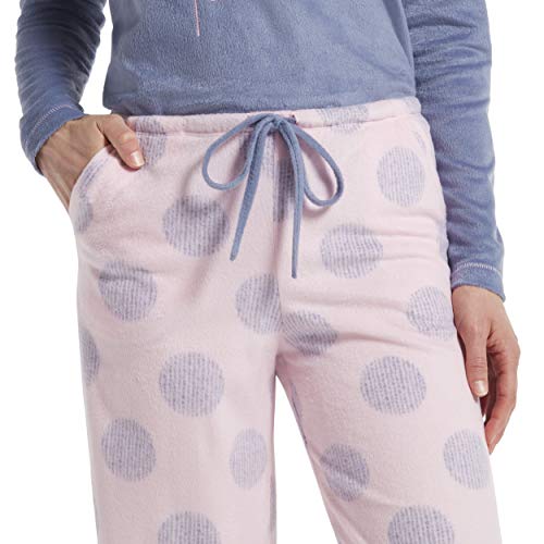 HUE Women's Sueded Fleece Long Sleeve Tee and Pant 2 Piece Pajama Set, Blue ice - Vacation Forever, Large