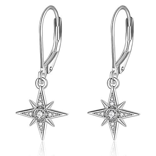 Poplyke North Star Earrings For Women S925 Sterling Silver Leverback Earrings Hypoallergenic Polaris Star Earrings Dangle For Girls Birthday Gifts #TOP5