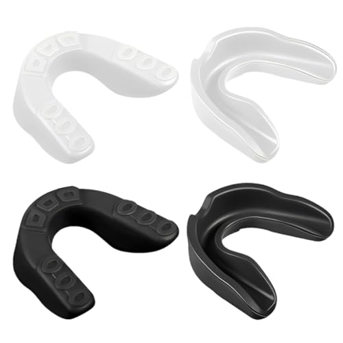 LEPZUR 4 Unidades Protectores Bucales Niños 9-15 Años, Colores Negro Y Blanco, Dimensiones 6Cm Largo 5Cm Ancho 1.8Cm Alto, Para Boxeo Rugby Hockey.