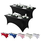 Craft And Party 2 Pack 8ft Black Spandex Tablecloth – Fitted Stretch Cover – Universal Fit for Folding Tables – Wrinkle-Free, Washable – Ideal for Parties, Weddings, Events