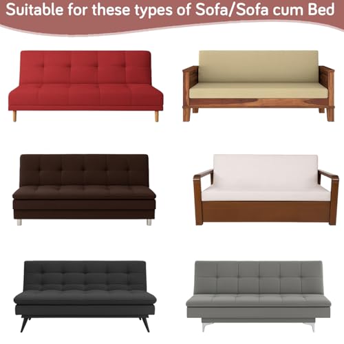 Image of HOKIPO 280 GSM Armless Sofa Cover for Sofa Cum Bed, Stretchable Elastic Futon Slipcover - 'Aria Nova' Large, Tea Rose Pink (AR-6703-PNK)