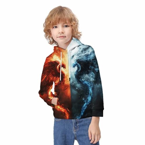 Sweat à capuche imprimé 3D sweat sport enfant pull à poches 12-14 ans