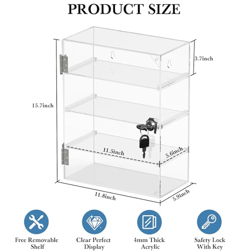 CHONOVO 4 Tier Acrylic Display Case, Clear Countertop Cabinet with Lock by CHONOVO - Image 3