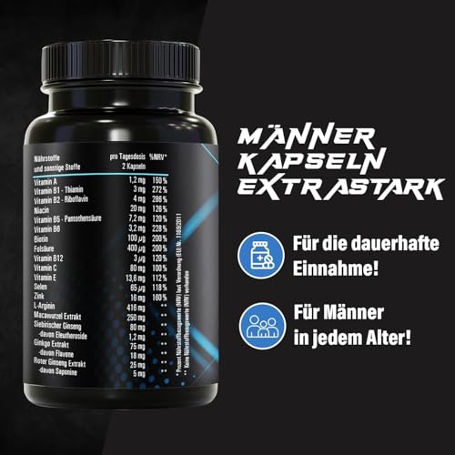 MENCRAFT MEN INTENSE - Männer Kapseln extrastark - DAUERHAFT Rezeptur hochdosiert - mit L-Arginin, Maca, Vitaminen, Ginseng, Ginkgo, 60 Kapseln
