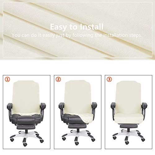 Image of SARAFLORA Ivory Office Chair Covers Stretch Washable Computer Chair Slipcovers for Universal Rotating Boss Chair Middle Size