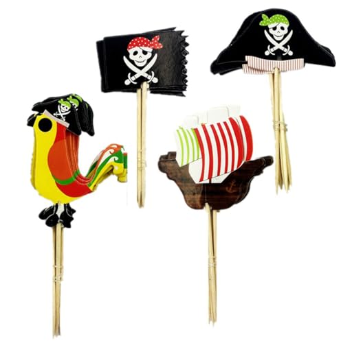 Bessy shop Décoration Gâteau Pirate,48 PCS Cupcake Pics Décoration Topper,Gateau Topper Pirate, Décoration de Fête Pirate,pour Enfants Garçons...