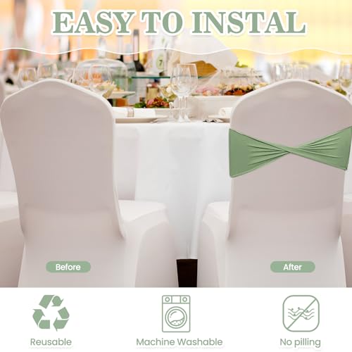 image for CHENGU 100 Pcs Spandex Chair Sashes Plain Bow Wedding Royal Chair Band