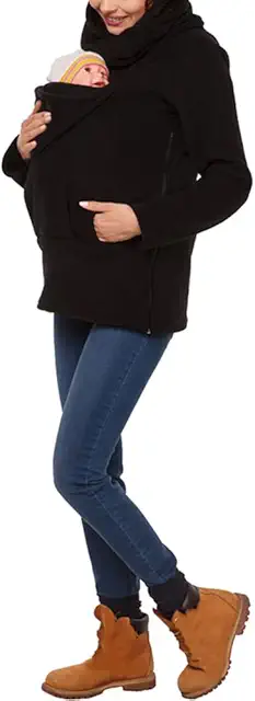 Manteau Porte-Bébé 3 en 1 Femme Kangourou Polaire Sweat-Shirt Capuche