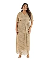 BIG HELLO – THE PLUS LIFE Maxi Polyester Metallic Plus Size Party Dress for Women - (BH-WOM-WES-089_Beige_3XL)