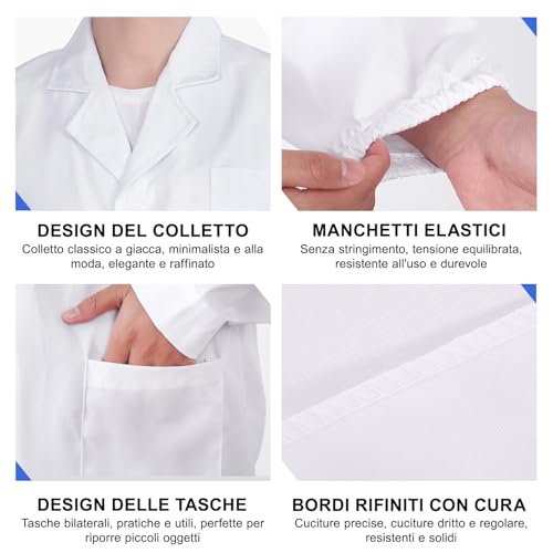 CUEMOON 1 Article Blouse Blanche de Laboratoire, Chemises de Laboratoire Femmes Hommes Chemises Blanc de Laboratoire Médical Médical Manteau Blouse, Blanc, M – vue 4