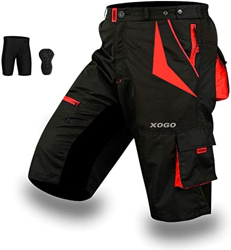 XOGO Cycling MTB Shorts,Coolmax® Padded, detachable Inner Lining, Free Style Adult Size, RED