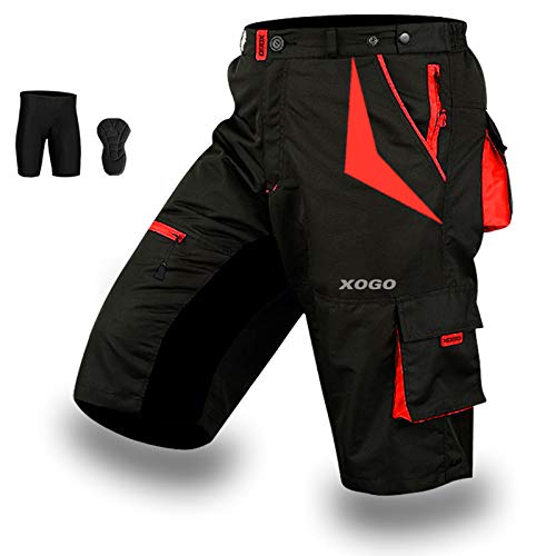 XOGO Cycling MTB Shorts,Coolmax® Padded, detachable Inner Lining, Free Style Adult Size, RED