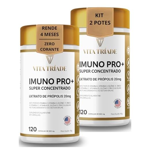 Imunidade Concentrado com Vitamina D3, C, Zinco, Selênio e Própolis Verde – IMUNO PRO+ Vita Tríade – 240 Cápsulas kit 2x