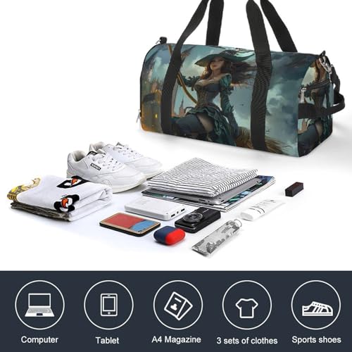 Witch Flying with A Broomstick Sports Gym Bag Travel Duffel Bag Weekender Bag Yoga Bag for Men Women4