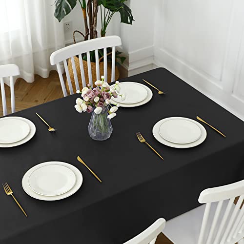 Image of Romanstile 100% Waterproof PVC Tablecloth, Rectangle Oil Spill Proof Stain Resistant Vinyl Table Cloth, Wipe Clean Plastic Table Covers for Kitchen /Dining /Parties - 60 x 120 Inch, Black
