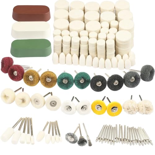 246PCS Polishing Buffing Wheel Polishing Kit for Dremel Felt Wool Pad Set with Polish Compound Wheel Grinding Head Point & Mandrel Kit Accessories Tools with 1/8 Shank for Jewelry Metal Polishing