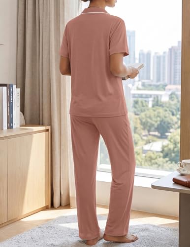Image of ZMJ Womens Pajamas Sets 2 Piece Button Up Pj Sets Short Sleeve with Long Pant