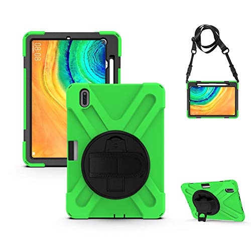 Coque Huawei MatePad Pro 10.8 antichoc verte avec support rotatif et bandoulière