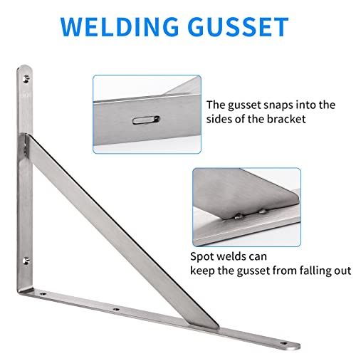 Image of YUMORE Shelf Bracket 18 inch, Heavy Duty Stainless Steel Solid Shelf Support, Max Load: 550lb, Corner Brace Joint Right Angle Bracket, DIY L Bracket, 2 Pack | Stainless Steel, 550 LB Load Capacity, Reinforced Triangle Design, Easy Installation, Indoor & Outdoor Use