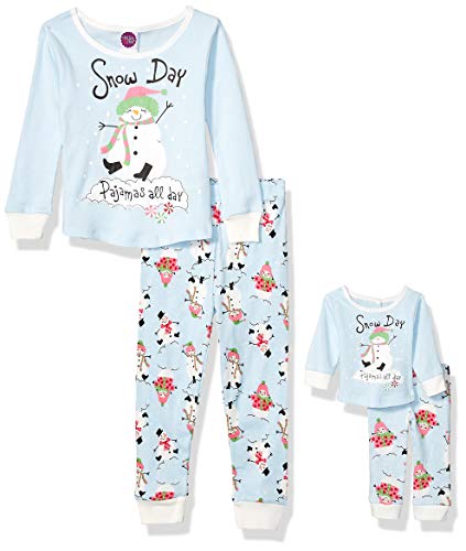 Dollie & Me Little Girls' Snug Fit Pajamas with Matching Doll Outfit, 4-Piece, Blue, 6