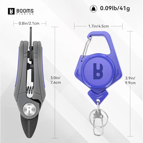 Image of Booms Fishing Line Cutter with Retractor: Mini Fishing Scissors for Braided Momo Fluoro Line - Braid Scissors Saltwater with Hook Eye Cleaner - Serrated Shears with Locking Feature, FR1