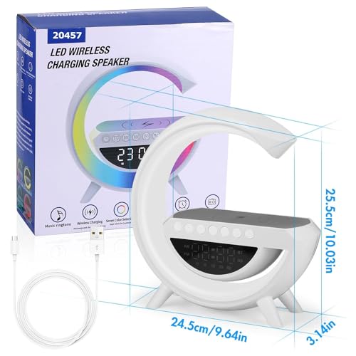 Taylor & Brown Night Light Lamp Wireless Charger, Bluetooth Speaker Alarm Clock, G-Shaped Bedroom Bedside Mood Atmosphere Lamp, Dimmable LED Table Lamp Alarm Clock, Birthday Gift for Girls Boys - Image 5