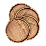 BF BILL.F SINCE 1983 Wooden Plates Round Dinner Plates 8 Inch Acacia Wood Serving Tray Wooden Serving Platters for Home Decor, Food, Vegetables, Fruit, Charcuterie, Appetizer Serving Tray (Set of 4)
