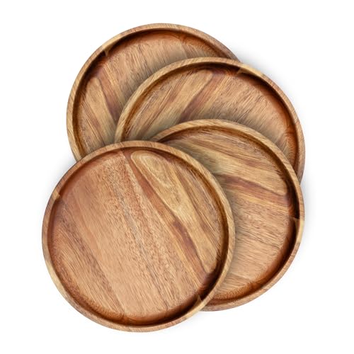 Image of BF BILL.F SINCE 1983 Wooden Plates Round Dinner Plates 8 Inch Acacia Wood Serving Tray Wooden Serving Platters for Home Decor, Food, Vegetables, Fruit, Charcuterie, Appetizer Serving Tray (Set of 4)