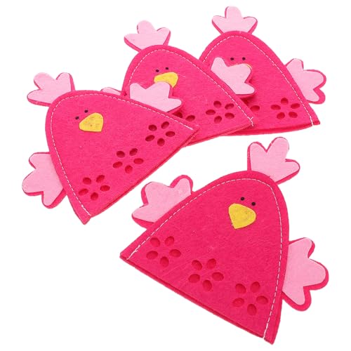 DEARMAMY Sacchetti Porta Uova di Pasqua Riutilizzabili a Forma di Pulcino Rosa, Confezione da 4 Pezzi, Decorazioni la Tavola Primaverile e Forniture per Feste Pasquali