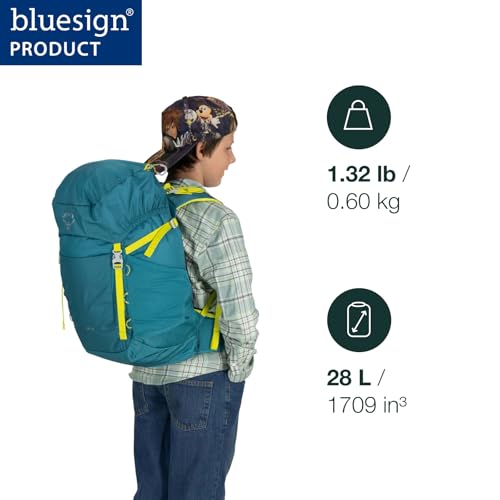 Osprey Jet 28L Kid's Hiking Backpack, Green Canopy - Image 3