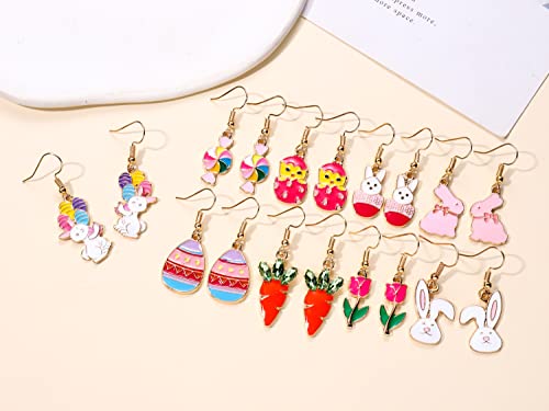 9 Pairs Easter Earrings For Women Enamel Bunny Drop Earrings Cute Rabbit Dangle Earrings Colorful Egg Earring Set Easter Theme Jewelry (9Pcs Easter Set) #TOP4