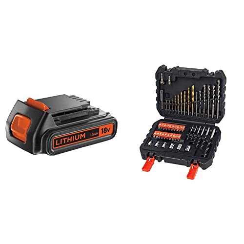 BLACK+DECKER 18 V Lithium-Ion Battery for Power Tools, Compatible with Cordless System and Drill Ranges, 1.5 Ah, BL1518-XJ & A7188 Drill and Screwdriver Bit Set 50-Piece