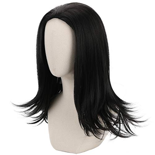 PARTY ZONE Long Black Cosplay Wig for Mens Synthetic Full Head Straight Anime Men Wigs Role Play Hair for Party Halloween Costume Wig （ Black）