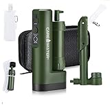 CaredWater Portable Electric Water Filter Survival for Camping Backpacking Hiking Travel, Water Filtration System Purifier Survival with Backup Hand Pump and Emergency Phone Charger