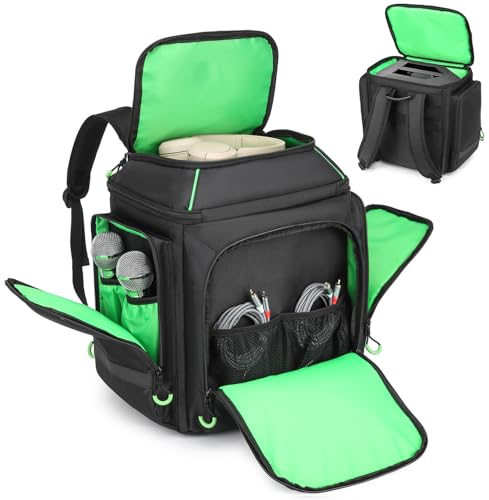 Carrying Case Travel Backpack Compatible with Bose S1 Pro/ S1 Pro+, Portable Bluetooth Speaker Bag with Shoulder Straps and Accessory Pockets for Microphone, Charger, Cable, Black+Green