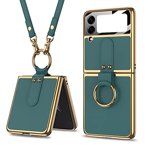 Coque Samsung Z Flip 4 avec anneau support et bracelet cuir de maintien