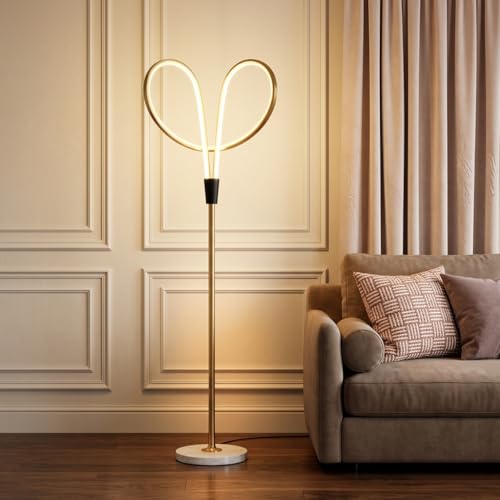 Image of Floor Lamp 3-Color CCT (Warm + Natural + Cold White) LED Standing Lamp Gold Aluminium Loop Design for Living Room Bedroom