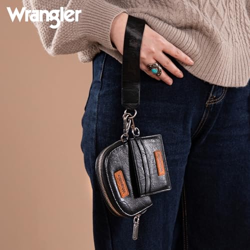 Image of Wrangler KeyChain Wallet Wristlet Wallets for Women Dual Pouch Wristlet with Zipper Womens Credit Card Holder Wallet