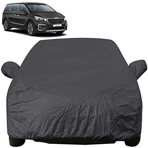Image of Autofact Car Body Cover with Mirror Pockets Compatible for Kia Carnival (Triple Stitched, Bottom Fully Elastic, Dark Grey)