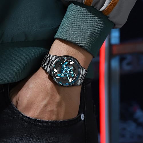 Image of GOLDENIZE FASHION Branded Men's Sport Quartz Watch Arrow Wheel Dial 360 Rotating Casual Fashion Stainless Steel Alloy Mens & Boy's Luxury Metal Gift Creative Watch