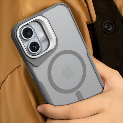 Image of eller sante Roxane Magpro Back Cover Case for iPhone 16 Plus Scratch Resistant Camera Screen Protector TPU Shockproof with Stand Holder Mag-Safe Wireless Charging- Grey