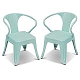 Costzon Set of 2 Kids Steel Chair w/Backrest Industrial Activity Chair, Stackable for Indoor/Outdoor Use, Preschool, Bedroom, Playroom, Steel Chair for Toddlers Boys & Girls (Mint Green, 2 Chairs)