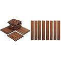 Bare Decor EZ-Floor Interlocking Flooring Tiles in Solid Teak Wood Oiled Finish (Set of 10), Long 9 Slat & EZ-Floor End Pin-Side Trim Piece for Flooring in Solid Teak Wood (Set of 8)