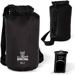 Wise Owl Outfitters Waterproof Dry Bag Backpack - Thick, Durable Water Bag for Kayaking, Camping, Boating, Beach and Outdoor Water Sports - Black, 5L