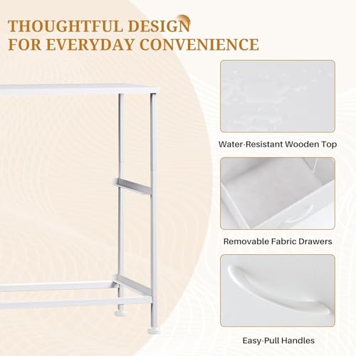 Image of Nightstand, Small 2 Drawer Dresser Side Table, Bedside Storage Furniture with Wooden Top Fabric Bins for Bedroom, Closet, Dorm, 11.8 inch D x 18 inch W x 20 inch H, Cream White