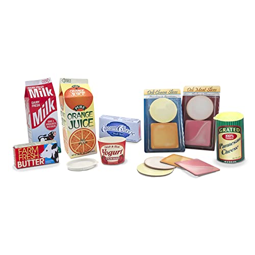 Image of Melissa & Doug Fridge Groceries Play Food Cartons (8 pieces) - Wooden Toy Groceries, Pretend Play Food, Play Kitchen Accessories For Kids Ages 3+