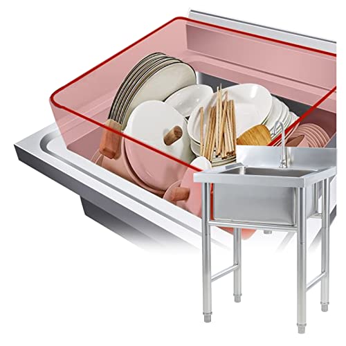 シンク 304 ステンレススチール 自立型 シングルボウル 商業ユーティリティレストラン 蛇口付き 屋外、ランドリールーム、ガレージ用 19.7インチ/23.6インチ