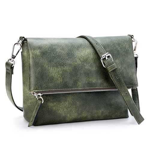 Image of KALIDI Vintage Vegan Leather Crossbody Bag PU Shoulder Bag Handbag Multiple Pockets Adjustable Removable Strap Women