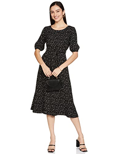 Image of Amazon Brand - Symbol Women Rayon Fit and Flare One Piece Midi Length Dress (with Self Fabric Belt) (Available in Plus Sizes)