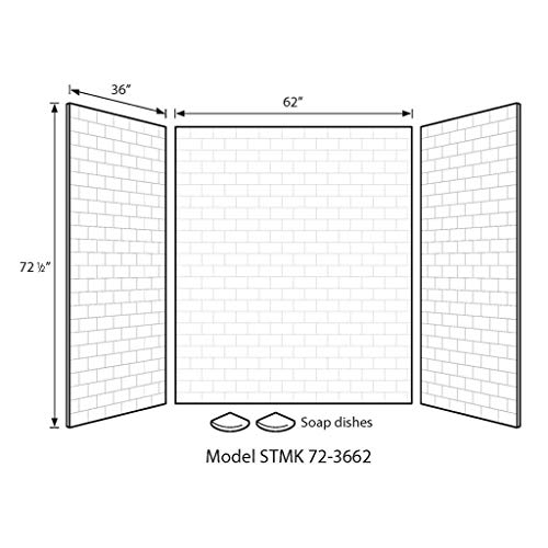 Swan STMK723662.010 Solid Surface Glue-Up 3 Panel Bathtub Wall Kit, 36-in L X 62-in H X 72.5-in H, White - Thumbnail 2